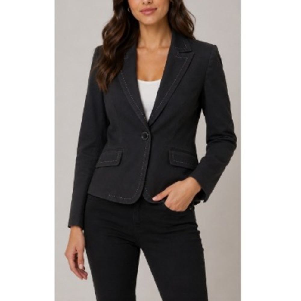 Petite Sophisticate Women's Black Front Button Notch Lapel Collar Jacket Size 8
